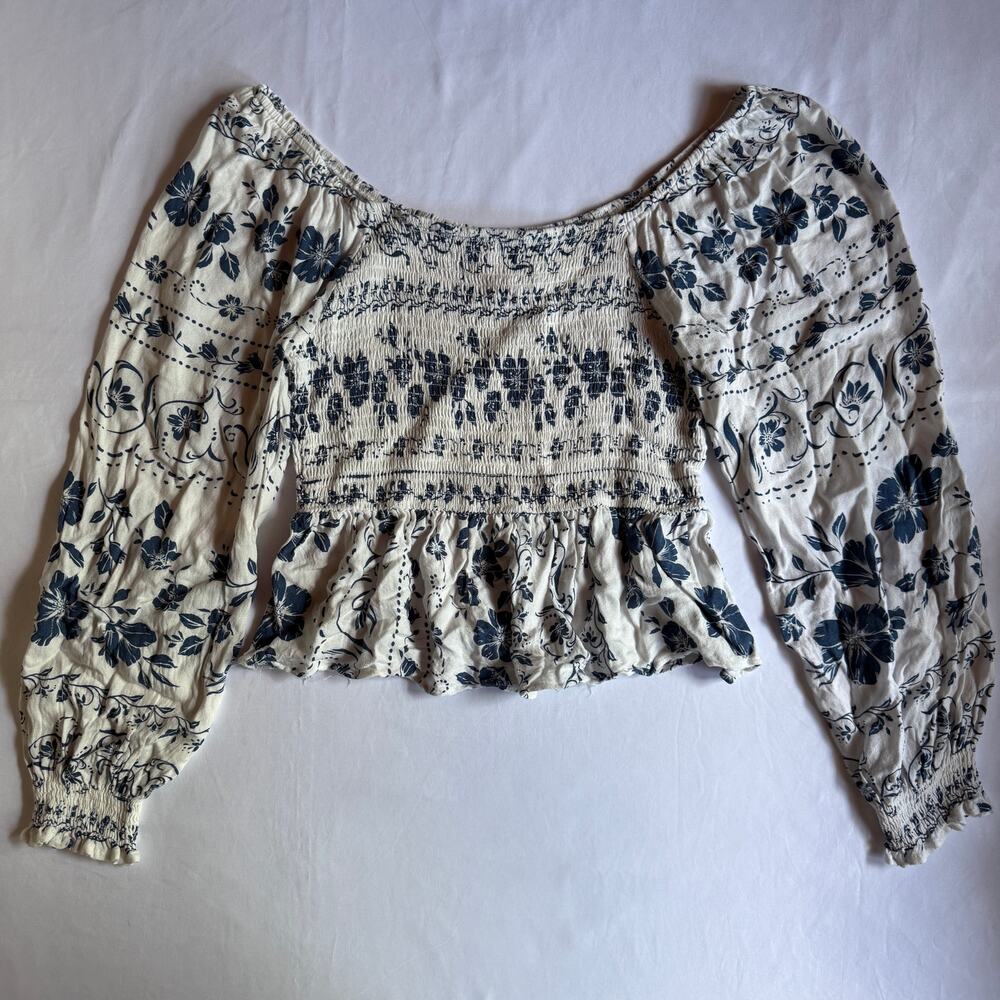 American Rag Cie Off Shoulder Cottagecore Floral Blouse Sz Small Boho Peplum